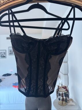 Black Sheer Lace Bustier Tank Top with Underwire